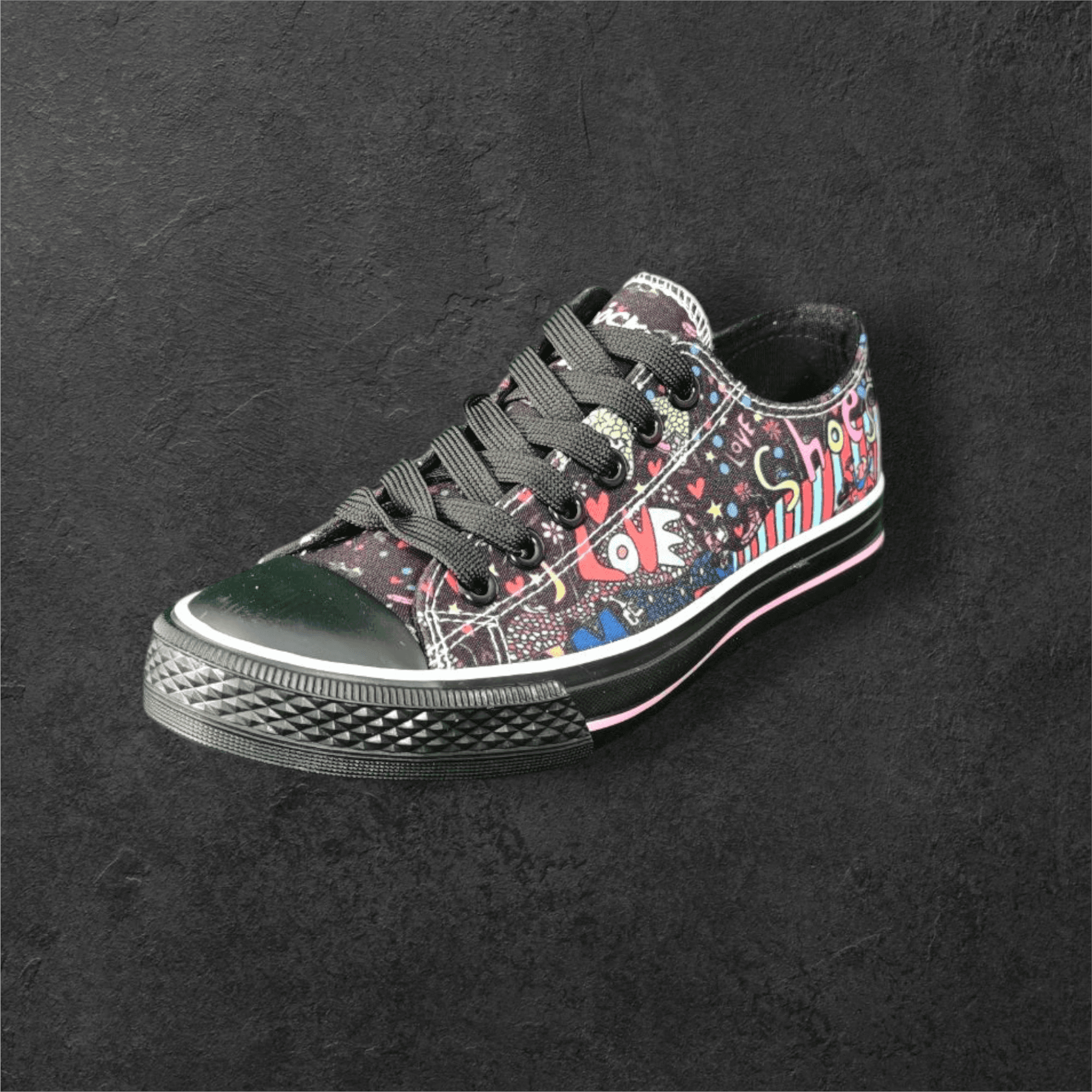 Sneakers Graphiques Noires – Multicolores