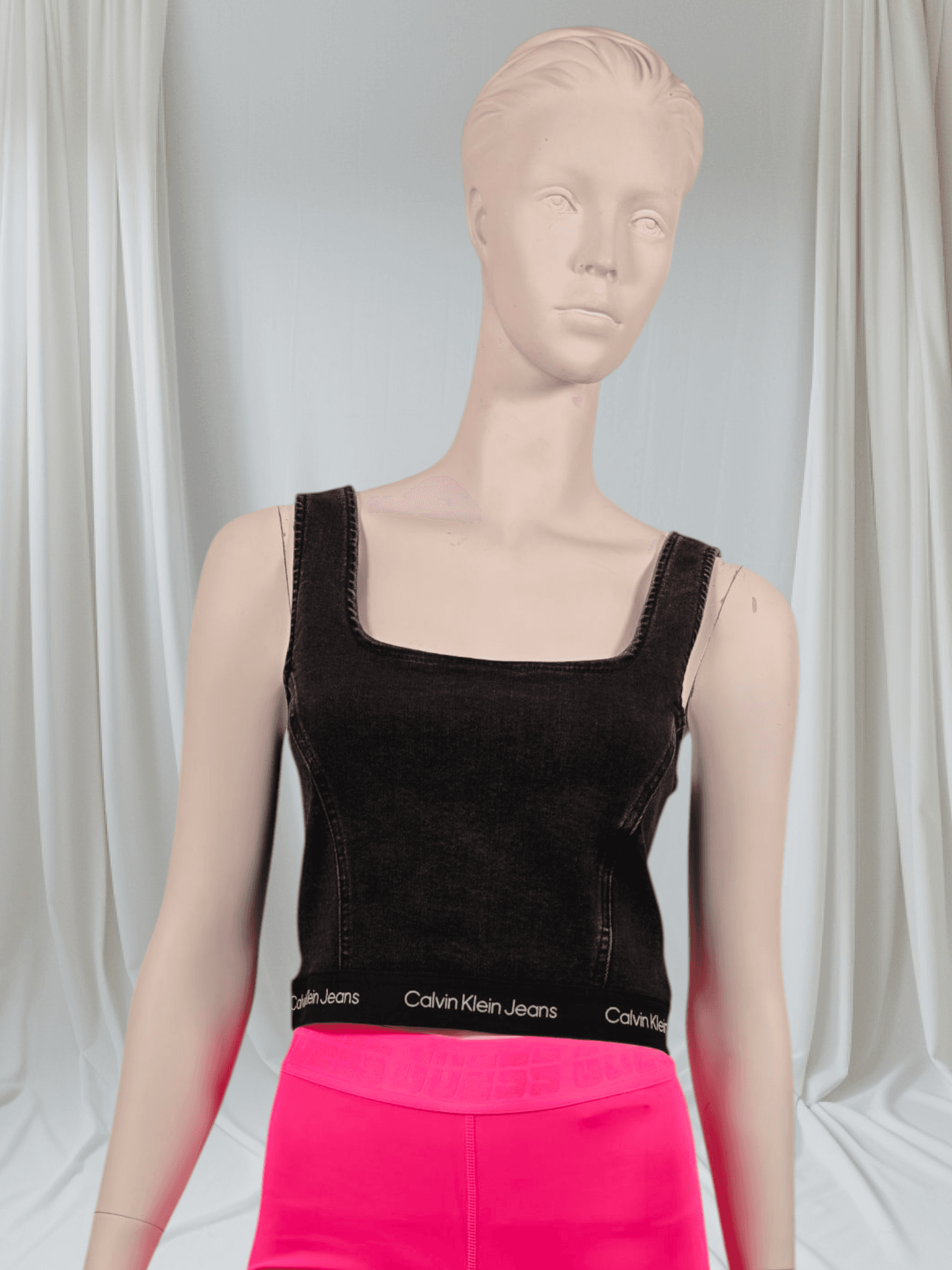 Calvin Klein Jeans – Débardeur court en denim noir
